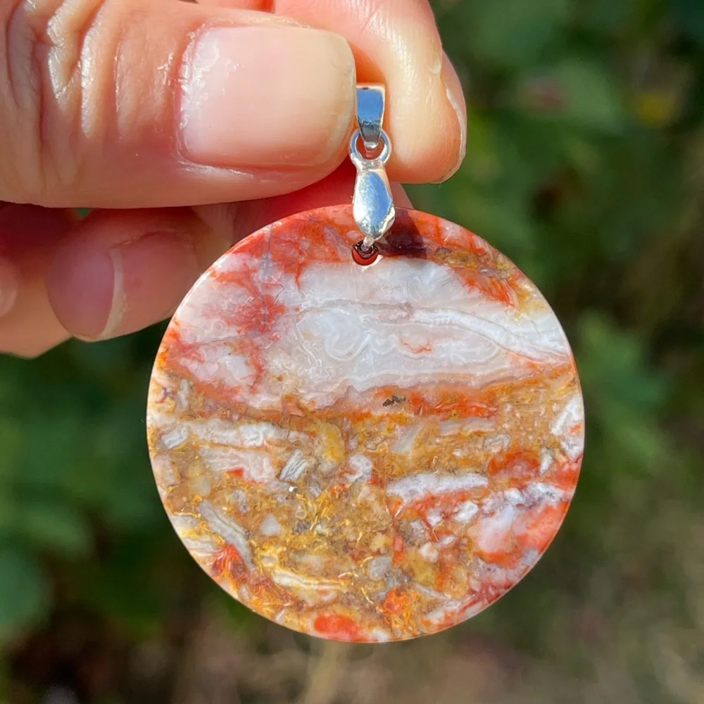 Silver plated red moss‎ agate pendant